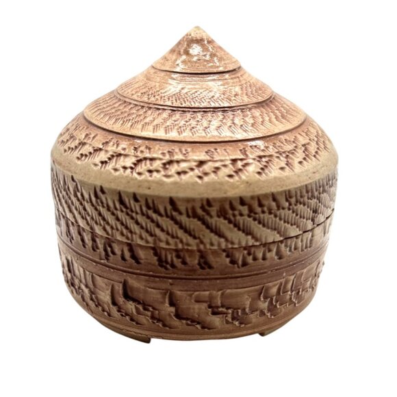 Ken Patterson Handcrafted Brown Textured Ceramic Box With Lid For Trinkets - Picture 2 of 7